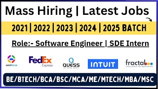 Mass Hiring  2021 2022 2023 2024 2025 BATCH  Quess Intuit FedEx Hiring  Salary 5 LPA [upl. by Naasar491]