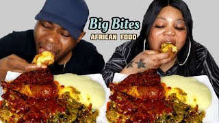 Big Bites With Updated Nigerian Okra Soup And Stew Challenge  African Food  The Adim Family [upl. by Ahearn]