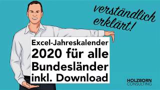 066 Excel Jahreskalender 2020 mit Ferien Feiertagen alle Bundesländer Geburtstagen Download [upl. by Zoba]