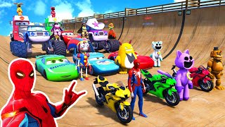 GTAV SPIDERMAN 2 FIVE NIGHTS AT FREDDYS THE AMAZING DIGITAL CIRCUS Join in Epic New Stunt Racing [upl. by Riki]