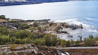 Landslide sweeps Norway homes into the sea [upl. by Bathulda407]