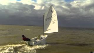 Sailing on Optimist Wind up to 35 knots Optimist planing [upl. by Liggitt]