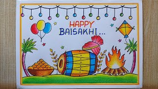 Baisakhi Drawing easy Baisakhi Festival drawingHappy Baisakhi Card drawing Vaisakhi drawing easy [upl. by Rosemaria]