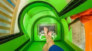 Kalahari Resort Wisconsin Dells  Green Sahara Sidewinder  SuperLOOP Trapdoor Slide [upl. by Benedix]