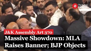 JampK Assembly Showdown Awami Ittehad MLA Displays Banner On Article 370 Restoration BJP Opposes [upl. by Richela]