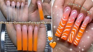 ORANGE OMBRE USING POLYGEL🧡 EASY NAIL ART amp SUMMER NAIL DESIGN  Nail Tutorial [upl. by Martinsen751]