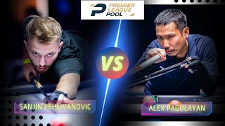 SANJIN PEHLIVANOVIC VS ALEX PAGULAYAN  2023 PREMIER LEAGUE POOL billiards 9ballpool highlights [upl. by Orecul]