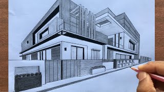 How to Draw a House in TwoPoint Perspective Step by Step [upl. by Sugirdor]