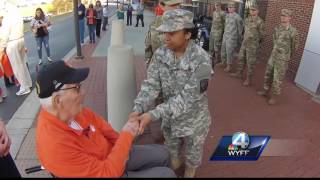 Clemson cadet thanks WWII veteran cries at his response [upl. by Gideon]