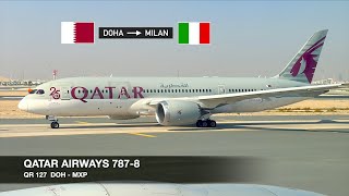 GREAT SERVICE NARROW SEATS  Qatar Airways 7878  Doha ✈ Milan MXP  Economy [upl. by Herta]