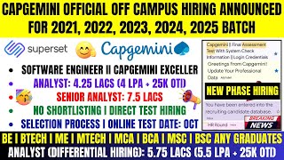 Capgemini Superset Mass Hiring 20242025  Analyst Analyst Diff Senior Analyst Salary 475 LPA [upl. by Fidele]