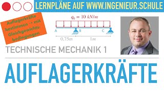 Auflagerkräfte bzw Auflagerreaktionen berechnen – Technische Mechanik 1 [upl. by Zubkoff]