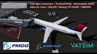 Prepar3d v54 VATSIM LIVE PMDG  Portland PDX  Minneapolis MSP  DAL559  Boeing 737932ER [upl. by Ahsilra]