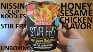 Unboxing Nissin Cup Noodles Stir Fry Honey Sesame Chicken Flavor Stir Fry Asian Noodles In Sauce [upl. by Niple]