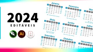 Calendários 2024 editáveis CDR  AI  PDF [upl. by Petras835]