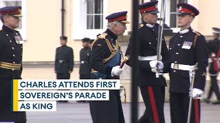 King attends 200th Sovereigns Parade at Sandhurst [upl. by Ennoirb]