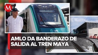 AMLO inaugura primer tramo del Tren Maya CampecheCancún [upl. by Dnalevets]