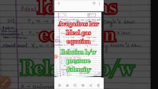 Avogadros lawIdeal gas equationrelation between pressure and densitychemistry chemistrynote [upl. by Meehan]