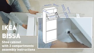 IKEA BISSA Shoe cabinet with 3 compartments assembly instructions [upl. by Garett]