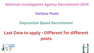 NIA Deputation Based Recruitment 2024  Deputation based jobs  Latest Jobs Notifications [upl. by Derk178]