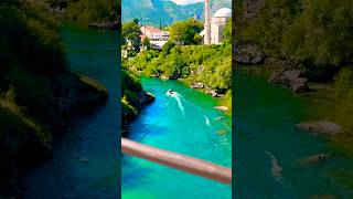 Beautiful View From Mostar Bridge Bosnia 🇧🇦 traveltripeuropeshortsindiaworldheritagebalkan [upl. by Namrac]