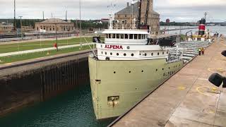 Great Lakes Freighter Alpena at the Soo Locks [upl. by Shaffert606]