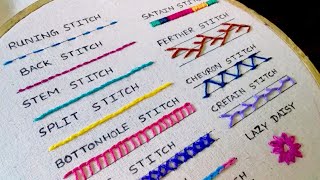 15 Basic Hand Embroidery Stitches Sampler For Absolute Beginners [upl. by Sarson708]