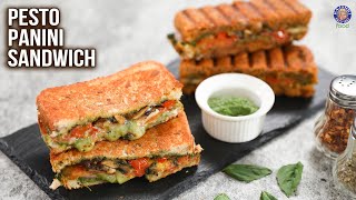 Pesto Panini Sandwich Recipe  2 Ways  How To Make Sandwich On Tawa  Pesto Panini WIth Veggies [upl. by Zosima]