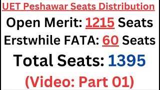 UET Peshawar Seats Distribution 2024 Part 1 Open Merit 1215 Erstwhile FATA 60 Total Seats 1395 [upl. by Amiarom]