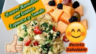 Huevos Revueltos con Quinoa  Espinaca y Tomates Cherry  Receta Saludable [upl. by Pilloff]