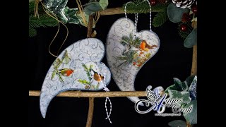 Decoupage Tutorial  Christmas Hearts with Glitter  DIY [upl. by Anihc694]