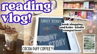 READING VLOG KINDLE VS KOBO COMPARISON BOOK SHOPPING COCOA PUFF COFFEE READ WITH ME booktube [upl. by Gunning]