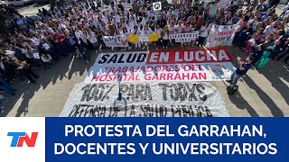 Trabajadores del Garrahan docentes y estudiantes universitarios protestan en Plaza de Mayo [upl. by Tatum51]