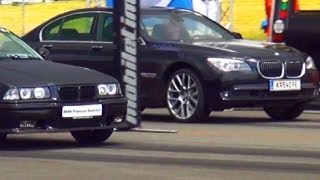 BMW 740i F01 vs BMW M3 E36 Drag Race Beschleunigungsrennen Viertelmeile 14 Mile Acceleration [upl. by Anirt613]