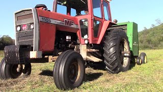 Baling Hay  1977 Massey Ferguson 1105 amp John Deere 335 Round Baler  4x4 String Tied Bales [upl. by Archambault859]