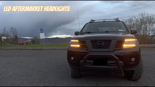 NISSAN FRONTIER AFTERMARKET HEADLIGHTS DRL and Sequential Turn Signals With Auxito Bulb Upgrade [upl. by Houlberg]