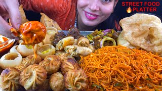 Eating Spicy🔥 Schezwan Noodles Fried Momo Chole Bhature Paneer Samosa Golgappe Manchurian Roll [upl. by Zink]