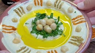 Hummus Kichererbsen Dip  einfaches Hummus Rezept  easy Hummus recipe [upl. by Esiralc]