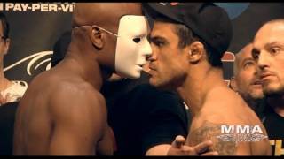 UFC 126 Anderson Silva amp Vitor Belfort WeighIn amp Staredown Anderson Wears A Mask Vitor Gets Angry [upl. by Aicarg]