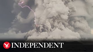 Tonga volcano eruption fills sky with black ash clouds [upl. by Amero]