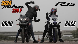 2024 Pulsar 220F vs Yamaha R15m Drag Race [upl. by Pero]