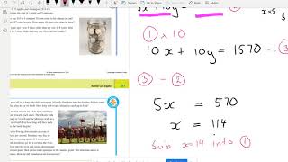 Year 10 53 Cambridge Ex 5K Q10 and 11 solving worded simultaneous equations [upl. by Glendon]