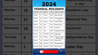 LIST OF FEDERAL HOLIDAYS 2024 IN THE US share like subscribe [upl. by Lah]