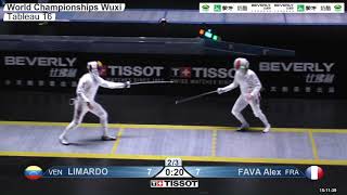 2018 242 T16 03 M E Individual Wuxi World Championships YELLOW FAVA FRA vs LIMARDO GASCON VEN [upl. by Betsy]