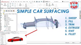 Learn to design SIMPLE and BASIC CAR SURFACE  SolidWORKS Beginner Modelling tutorial Surface Sweep [upl. by Cele]