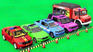 TRANSPORTING PIXAR CARS amp FRUITS WITH COLORED amp JOHN DEERE vs CLAAS vs TRACTORS  BeamNGdrive 983 [upl. by Ysirhc]