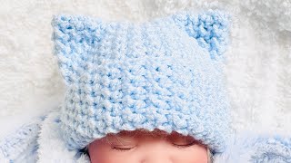 SUPER CUTE Crochet Baby Hat with Ears FAST AND EASY CROCHET PATTERN FOR ALL SIZES with measurements [upl. by Notsgnal]