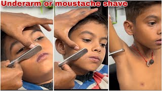 Letest Underarm or moustache shave straight razor use or haircut not going schoolasmr tutorialvlog [upl. by Ahsilra]