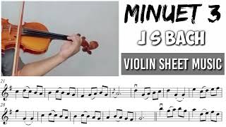 Free Sheet  Minuet 3  J S Bach  Violin Cover With Sheet Music [upl. by Ahsiek]