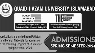 QuaideAzam University Islamabad spring Admission Open 2024  MSMphill PHD  apply process uni [upl. by Ziguard]